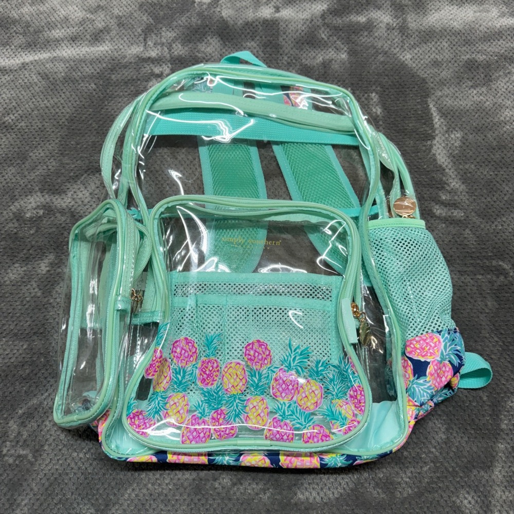 Simply Southern Clear Backpack Mint Green Pineapple Print Transparent Bag